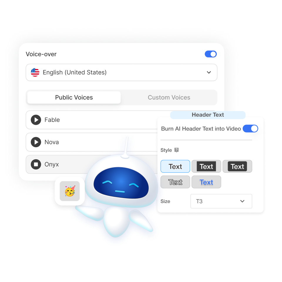 Use effects, animations, and voiceovers in Visla’s Etsy video creator to polish your product video.
